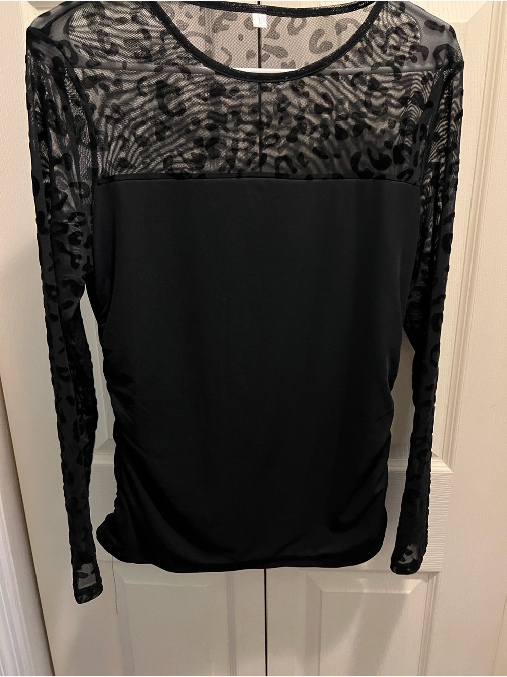 Sheer Panel Black Leopard-Print Long-Sleeve Top